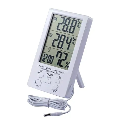 JZK TA298 Digitales LCD-Innengerät und Außentemperatur Hygrometer Temperatur & Feuchtigkeitsmessgerät Meteranzeige für Zuhause oder Büro, Weiß