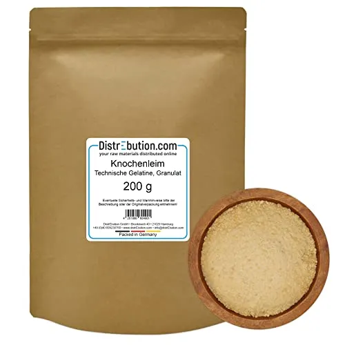 Knochenleim Granulat 200g, Technische Gelatine, Holzleim, Perlleim für Holz, Papier