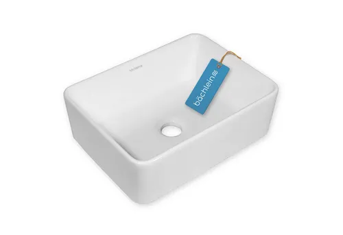 Bächlein Endina Aufsatzwaschbecken - eckig, schmutzabweisend und robust - Waschbecken aus hochwertiger Sanitärkeramik mit schmutzabweisender Oberfläche, ideal für modernes Badezimmerdesign.