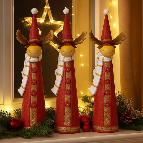 Weihnachtsfigur Rentier Dekoration 36 cm - Festliche X-Mas Deko - Schöne Rentierfigur in rot und weiß, ideal zur festlichen Dekoration. Perfekt für Flur, Wohnzimmer oder Gästezimmer und sorgt für weihnachtliche Stimmung.