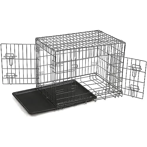 Defacto Hundebox Hundetransportbox, mit 2 Türen Faltbare Hundekäfig aus Metall schwarz, Ink. Bodenschale für deinen Hund, Hundegitterbox, Hundetransportkäfig S-XXL ((L) 75 * 49 * 55 cm)