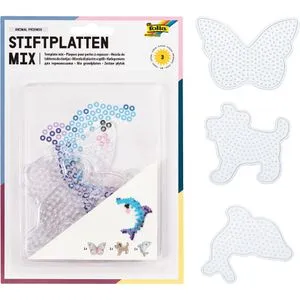 Folia Steckplatte 73212 Animal Friends Tiere, Set, für Ø 5 mm Midi Bügelperlen, transparent, 3 Stück