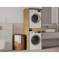 Vertikaler Badezimmerschrank DANTE in Artisan Eiche – Platzsparender Organizer für Waschmaschine und Trockner
