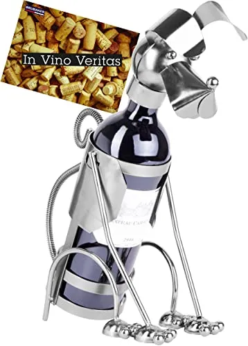 BRUBAKER Weinflaschenhalter Hund – Deko-Objekt aus Metall - Weinregale für Hundeliebhaber! Stilvoller Flaschenständer mit einer Höhe von 33 cm, perfekt für Dinner oder Weinabende. Inklusive Grußkarte für das ideale Weingeschenk.