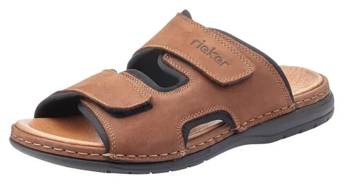 Rieker Herren Pantolette Clog 25559-25 - Braun, Größe 46 EU - Herren-Pantoletten aus hochwertigem Nubukleder mit verstellbaren Klettverschlüssen für optimalen Halt und maximalen Tragekomfort dank weicher Lederinnensohle und flexibler Laufsohle.