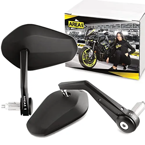 Area1 Premium Motorrad Lenkerendenspiegel Set - E-geprüft & CNC-Alu für R1300GS, R1250GS, MT-09 und mehr - Motorrad-Seitenspiegel Set mit E-Prüfzeichen, cooler Look und flexibler Montage. Passend für 95% aller Modelle, inklusive Montageanleitung. Hochwertige Verarbeitung und 2 Jahre Austauschgarantie bei Defekt.