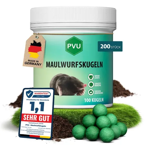 PVU Maulwurfkugeln - Effektiver Maulwurfvertreiber - Tierschrecks - Biologisch abbaubare Maulwurfkugeln mit Eukalyptusduft für sofortigen und langanhaltenden Schutz bis zu 5 Wochen gegen Maulwürfe in Ihrem Garten.