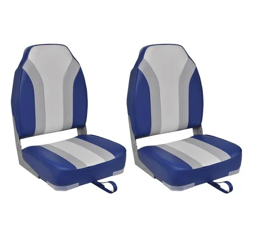 vidaXL Klappbarer Bootssitz Blau Weiß Grau - Bootssitz mit umklappbarer Rückenlehne, ideal für Angler und Bootsfahrer. Komfortabel, tragbar und wasserbeständig für lange Tage auf dem Wasser.