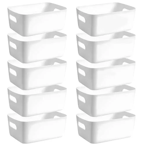 POWZOO 10 Stück Aufbewahrungsbox,Größe(24.5 x 17.5 x 10CM),Kunststoff Aufbewahrungskorb mit Griffen,Kunststoff Organizer Box,für Badezimmer Regal,Küchenschrank Organizer,Kosmetik, Kinderzimmer, Büro