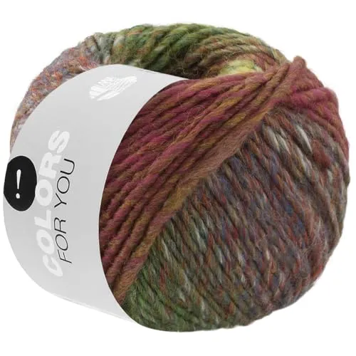 LANA GROSSA Colors for You | Voluminöses Dochtgarn mit Farbverlauf | Handstrickgarn aus 55% Schurwolle & 45% Polyacryl | 50g Wolle zum Stricken & Häkeln | 90m Garn FB 157