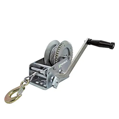 RIBITECH 953 Seilwinde mit Kurbel 1100 kg - Handwinde mit 2 Geschwindigkeiten und einer Tragkraft von 1100 kg, ideal für vielseitige Anwendungen im Außenbereich.