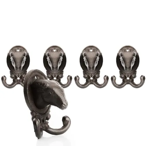 BigDean 4 Stück Garderobenhaken Schaf aus robusten Gusseisen anthrazit (BxH) 8,5x10cm - Haken als Deko und Garderobe geeignet- Tierkopf Kleiderhaken massiv –Wandhaken vintage für Innen & Außen