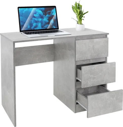 ML-DESIGN Schreibtisch mit 3 Schubladen und Tastaturauszug - Kinderschreibtische mit viel Stauraum, ideal für Home Office oder Kinderzimmer, inklusive praktischen Regalen und einem eleganten grauen Design.