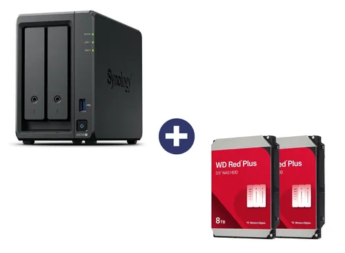 Synology Disk Station DS725+ NAS-Server mit 16 TB WD Red® Plus Festplatte - Hochwertiges NAS-System mit 2 Schächten, 16 TB Speicherkapazität für zuverlässige Datensicherung und -verwaltung. 3 Jahre Herstellergarantie, erweiterbar auf 5 Jahre.