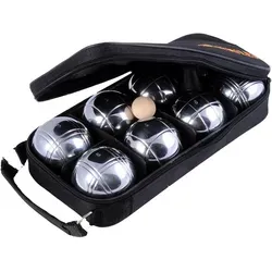Boule Kugeln Set in schwarzer Reißverschlusstasche - Boccia & Boule Set mit 8 hochwertigen Metallkugeln, inklusive Zielkugel und Maßband, perfekt für spannende Spiele im Freien.