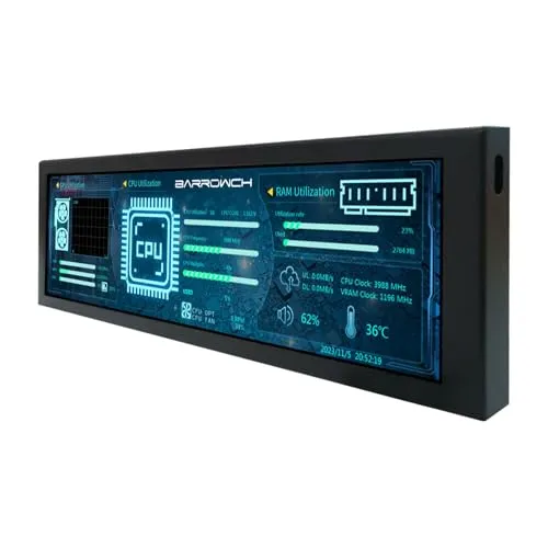 VSDISPLAY 8,8 Zoll 1920x480 500 NIT Schwarz LCD Monitor integriertes Thema | IPS,für DIY-PC-Hülle Display,USB 9Pin-USB-Video-Port