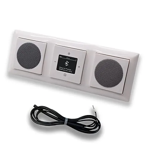 Busch Jäger DAB+ Unterputz Bluetooth Radio 8217U-101 Balance Si alpinweiß Komplett-Set + 2 x Lautsprecher + 0,9 m EBROM Wurfantenne zur Empfangsoptimierung - 8217 U -101 BT Radio