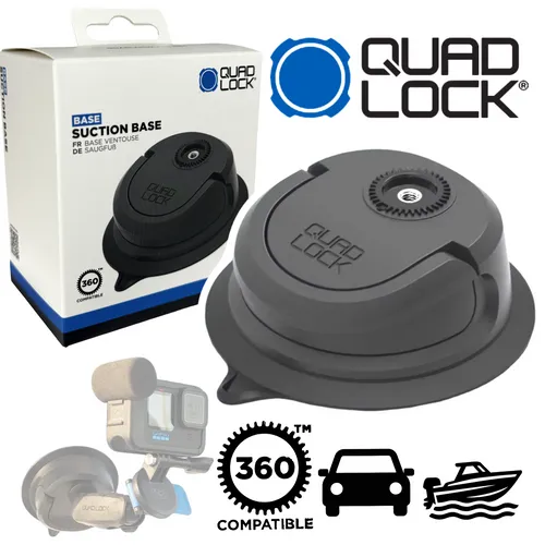 QUAD LOCK Suction Base 360 Saugfuß Halterung für Handy und Actioncam - Robuste Saugfuß-Halterung für sicheren Halt von Handys und Actioncams. Ideal für Autos und Outdoor-Aktivitäten, einfach zu montieren und wiederzuverwenden.