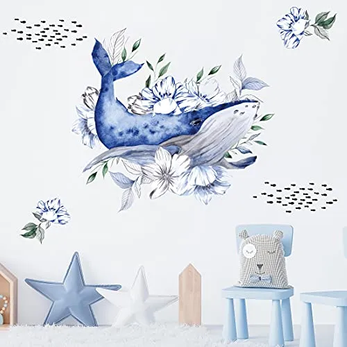 WANDKIND Magischer Wal Wandtattoo Set V306 | handgezeichnete Meerestiere für Kinderzimmer - Kreatives Wandtattoo Set mit einem magischen Wal und Pflanzen, ideal für die Gestaltung von Kinderzimmern. Hergestellt in Deutschland aus ungiftigen Materialien, leicht anzubringen und wieder ablösbar.