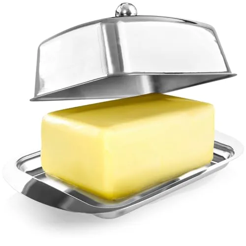 com-four® Butterdose Edelstahl - Große Butterglocke aus Edelstahl - Butterschale mit Deckel und Griff - spülmaschinengeeigneter Butterbehälter mit Knauf - Buttergefäß (Edelstahl - mit Knauf)