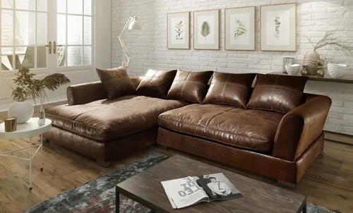 Couchgarnitur TIZIAN L-Form in Wildlederoptik in braun von Fun Möbel