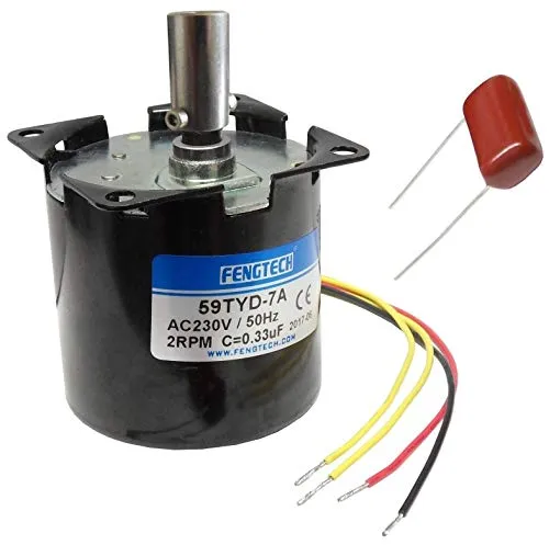 FENGTECH AC Synchron-Getriebemotor mit 8mm Grillspieß-Aufnahme, 60mm, 230V, 50Hz, 4W (4 Umdrehungen/Minute)