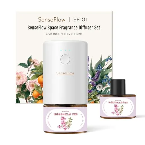 SenseFlow Aroma Diffuser für Ätherische Öle SF101 Pro, Wasserloser Ultraschall Duftstecker Raumduft, 100% pflanzlich Lufterfrischer, 120 Tage Aroma für Zuhause bis zu 100 m² - Orchideenwind