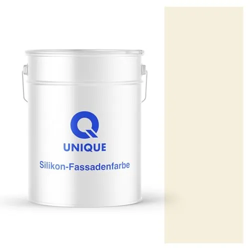 Q UNIQUE Fassadenfarbe Weiß-beige 10L – Silikonharz-Außenfarbe, Wetterfest, Selbstreinigend, Hohe Deckkraft, UV-Beständig, Für WDVS, Beton & Mineralische Untergründe