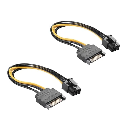 AURUM sata stromkabel 15-Pin auf 6-Pin 2er-Pack pcie sata adapter – 20cm sata kabel für Grafikkarte, Stabile Stromversorgung bei PC-Upgrade