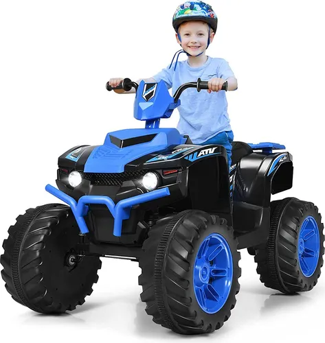 GOPLUS 12V Kinder-Elektroquad, Batteriebetriebenes Auto mit LED-Scheinwerfern, Musik, Hupe, USB, Bluetooth, Radio, Langsamer Start, Hohe/Niedrige G...