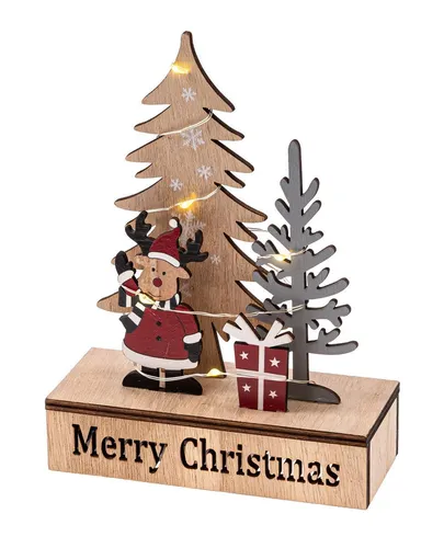 LED Weihnachtsszenerie Holz Deko Weihnachtselch beleuchtet Lichterbogen Timer