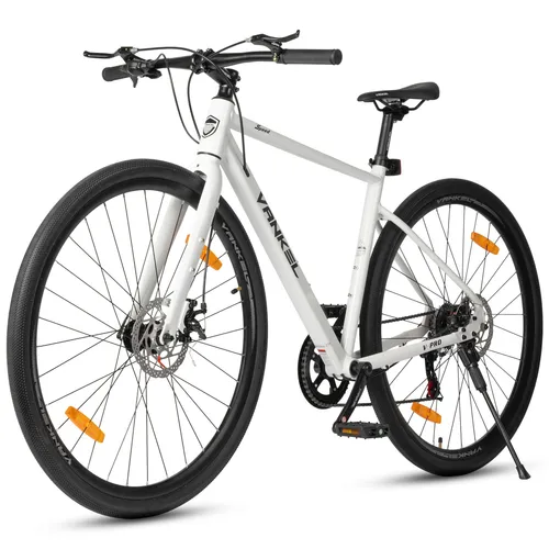 Vankel Mountainbike 28 zoll Citybike, für Damen Herren, 700C Rennradreifen, Shimano, 7 Gang Shimano RD-TZ500 Schaltwerk, Leichter & robuster Aluminium-Dreiecksrahmen, 42/45/48 cm weiß 42 cm