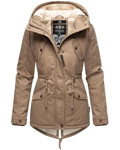 MARIKOO Damen Winterjacke Manolya mit kuscheliger Kapuze - Funktionsjacken, warmer Baumwollparka mit weichem Teddyfell-Futter und modischen Details - perfekt für kalte Wintertage!
