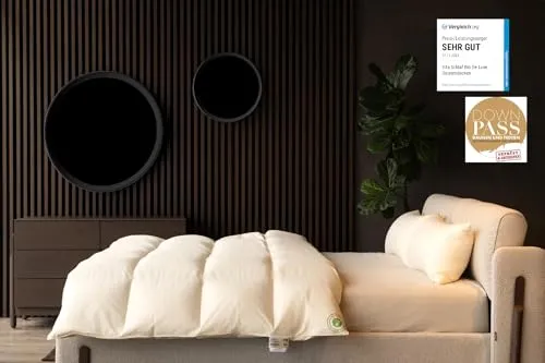 Vitaschlaf® Bio-Luxe-KBA TESTSIEGER W4 MEDIUM GANZJAHRESDECKE - Bettdecken aus 100% Bio-Baumwolle mit OEKO-TEX Zertifikaten, ideal für Allergiker und umweltbewusste Käufer. Hochwertige Gänsedaunen garantieren höchsten Schlafkomfort.