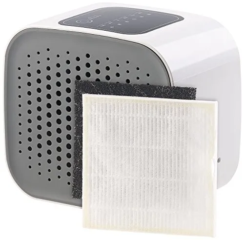 newgen medicals Mini Luftreiniger: 3in1-Design-USB-Luftreiniger, HEPA- & Aktivkohle-Filter, Ionisator (Schreibtisch, mit Aktivkohlefilter, Ersatzfilter)