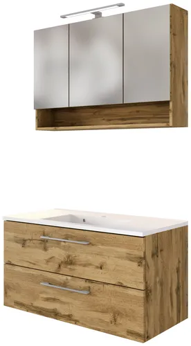 Held Möbel Waschtisch-Set Livorno 100 cm - Badmöbelset in modernem Design, aus Wotaneiche gefertigt, ideal für stilvolle Badezimmer mit viel Stauraum.