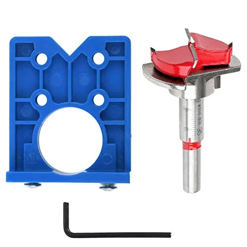 Goysen Bohrschablone für verdeckte Scharniere Forstner Bit-Sätze, 35-mm-Scharnier-Lochschneider mit Locher-Locator für Holzmöbel-Schrankscharniere und Montageplatten
