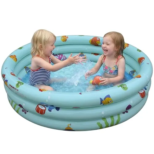 Vivyklfc Planschbecken für Kinder, 130x30cm Pool Aufblasbar mit Weichem Boden, 3-Ring Kinderpool & Schwimmbecken Kinder, Rutschfestes Baby Inflatable Pool für Garten und Balkon (Grün)