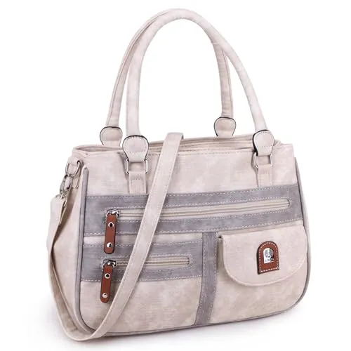 irisaa Handtasche Damen Umhängetasche Medium Schultertasche praktische Henkeltasche mit vielen Fächern Hobo Taschen Vintage Look mit Reißverschluss, Damen Tasche:Beige new