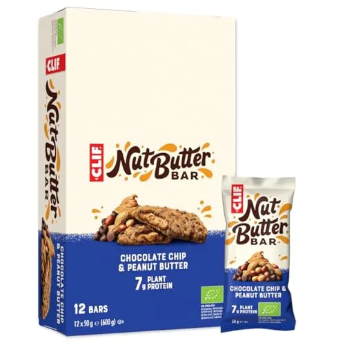 Clif BIO Nut Butter Bar Schoko-Chip & Erdnussbutter - Energieriegel & Gele mit 6-7 g pflanzlichem Protein pro Riegel, ideal für langanhaltende Energie beim Sport und Alltag, vegan und ohne Transfette.
