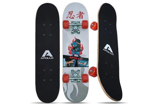Apollo Kinderskateboard Ninja 24 Zoll - Cruiserboard für aktive Kids und Teens, ausgestattet mit ABEC 3 Kugellagern und stabilen Aluminiumachsen für einfaches Fahren und Tricks.