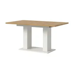 Motion Esstisch Doppelsäulenfuß 90x150/190cm - Moderne Esstisch mit ausziehbarer Tischplatte in Eiche Nachbildung, ideal für gesellige Abende. Stabile Konstruktion und pflegeleichte Melamin-Oberfläche.