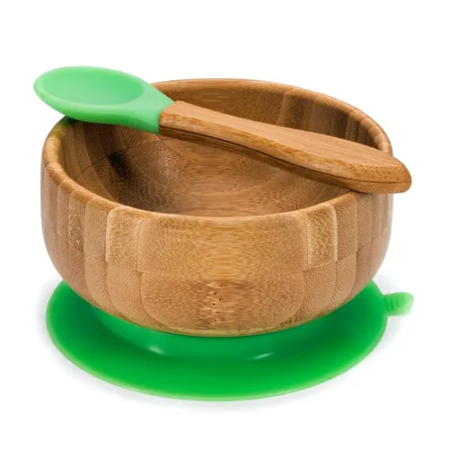 Baby Babyschale aus Bambus - Bambusschale Kinder Breischale Schüssel m. Saugnapf
