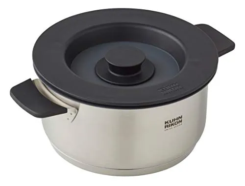 KUHN RIKON Kochtopf SMART & COMPACT 16 cm - Töpfe aus rostfreiem Edelstahl, induktionsgeeignet und mit Vakuumfunktion für frische Reste. Platzsparend stapelbar und wärmeisolierende Griffe für sicheren Umgang.
