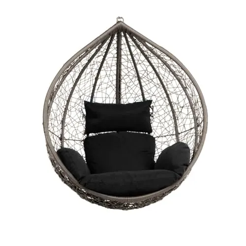 HOME DELUXE Hängesessel Cielo - Schwarz - Hängesessel aus strapazierfähigem Polyrattan, ideal für Garten oder Balkon. Inkl. Sitz- und Rückenkissen für maximalen Komfort und Entspannung.
