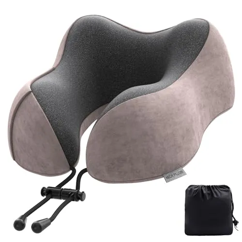 Nackenkissen Flugzeug, Reisekissen Auto Travel Pillow aus Memory Foam mit samtweichem Bezug, Nackenhörnchen Erwachsene für Reisen, Camping, Büro und Haus (Hellpink)