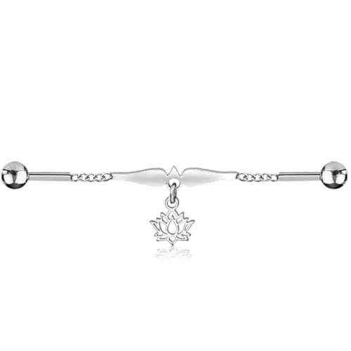 viva-adorno Industrial Piercing Scaffold Kette Anhänger Lilie Lotus Ohr Piercing gold silber Z595, Lotus silber