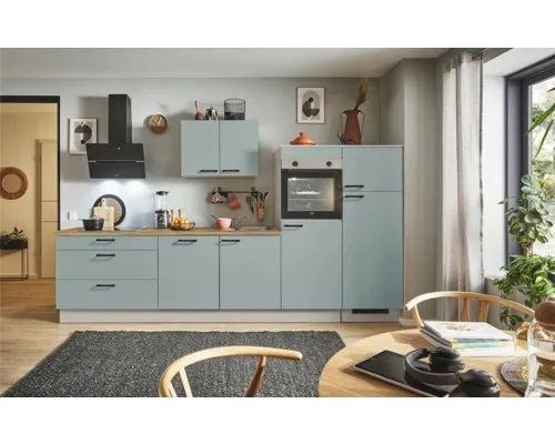 PICCANTE Plus Küchenzeile Marlena 310 cm - Moderne Küchenzeile in fjördgrün matt, vormontiert für einfache Installation. Bietet viel Stauraum und elegantes Design für Deine Traumküche.