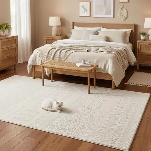 VIMODA Teppich Wohnzimmer Schlafzimmer Skandinavisch Modern | Pflegeleicht | Qualitativ Hochwertig |,Farbe:Creme;Maße:120x170 cm