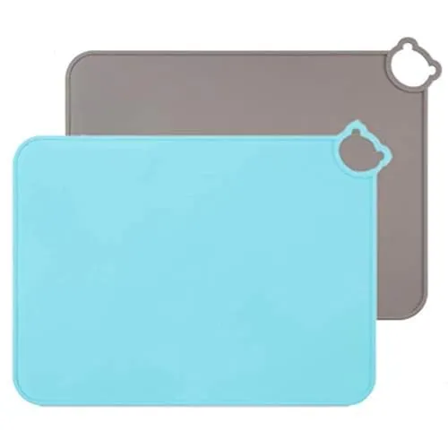 Silikon Tischsets für Kinder Baby, spülmaschinenfeste Tischsets, Kleinkinder Tragbare Lebensmittelmatte Reisen, 2er-Set (Grau-Blau)